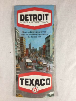 Vintage 1970 Texaco Road Map Detroit Michigan Gas Oil Filling Station Mi Street