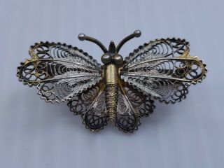Vintage Silver 800 Filigree Butterfly Brooch Pin