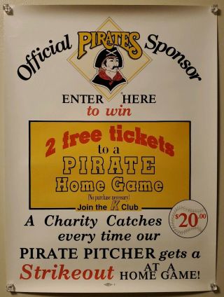 Vintage 1980s Pittsburgh Pirates Promo Charity Poster - Mlb,  K - Mart Sponsor