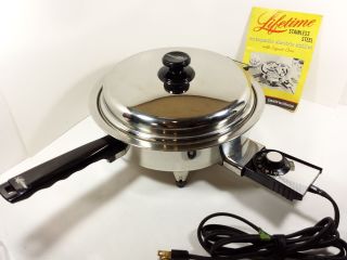 Vintage Lifetime Cookware Stainless Steel Electric Skillet Waterless Oil Core