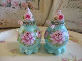 Shabby Chic Hand Painted Roses - Set Of Vintage Hobnail Shakers