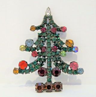 Vintage Rhinestone Christmas Tree 2 4/5 " Long Bright Colorful Sparkling Beautifu