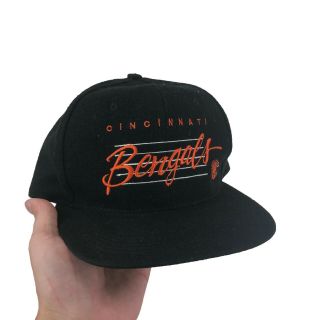 Vtg 90s Cincinnati Bengals Nfl Black Orange Snapback Script Wool Hat Cap Os