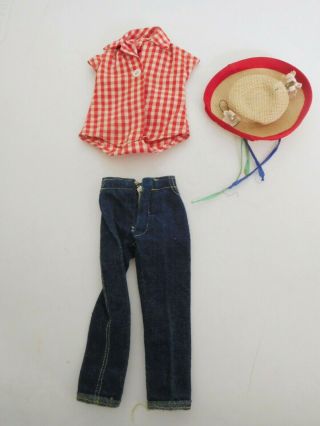 Vintage 1959 - 1961 Tagged Barbie Clothes Picnic Set Pants,  Blouse,  Hat