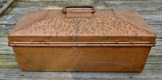 ANTIQUE VINTAGE METAL TOOL BOX with DOME LID 4