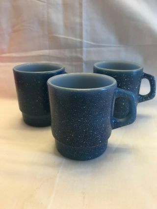 Vintage Fire King Blue With White Speckled Cups