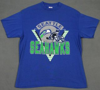 Seattle Seahawks Vintage 80s - 90s Trench Usa Single Stitched 50/50 T - Shirt Large