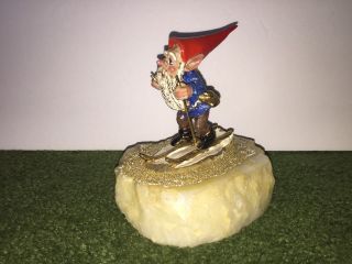 Rare Vintage Ron Lee Gnome Skier Skiing Figurine On Signed Marble Base