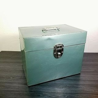 Vintage Metal Storage File Box Hamilton Blue Document With Key Steel Box
