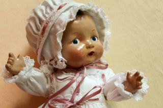 Collectible Vintage 10 " Composite Baby Doll With Gown & Bonnet
