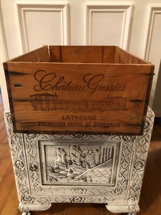 Vintage Chateau Gassies Latresne Wood Wine Crate W/ Patina