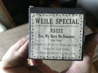 Vintage Piano Roll Weile Special X5222 Yes,  We Have No Bananas Fox Trot 1923