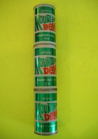 Stack of 3 Vintage 1960 ' s Straight Steel Pull Top Tab MOUNTAIN DEW CANS 4