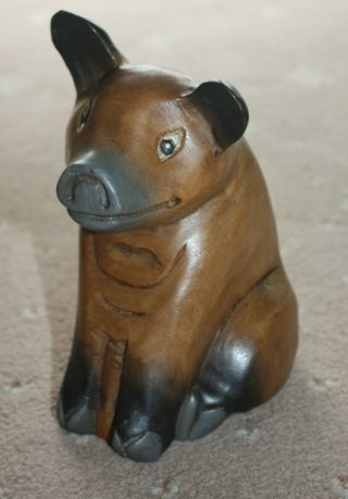 Vintage Hand - Carved Wooden Pig Figure.  Solid - One Piece Of Wood.  Large - 8 Inch