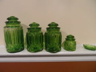 4 Vintage Green Moon And Star Glass Canisters