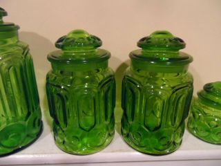 4 Vintage Green Moon and Star glass canisters 4