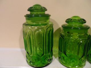 4 Vintage Green Moon and Star glass canisters 5
