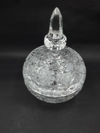 Heavy Vintage Clear Crystal Candy Dish With Lid Floral,  diamond shapes 3 Footed 2