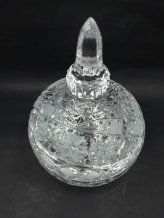 Heavy Vintage Clear Crystal Candy Dish With Lid Floral,  diamond shapes 3 Footed 3