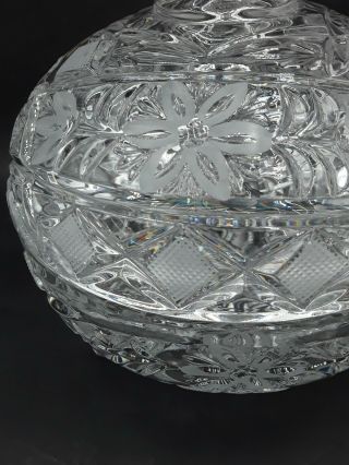 Heavy Vintage Clear Crystal Candy Dish With Lid Floral,  diamond shapes 3 Footed 4
