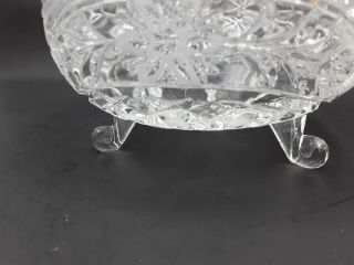 Heavy Vintage Clear Crystal Candy Dish With Lid Floral,  diamond shapes 3 Footed 5