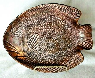Large Vintage Copper Cast Iron Fish Plate Platter Serving Dish