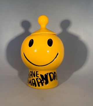 Vintage 1970’s Mccoy “have A Happy Day” Smiley Face Cookie Jar