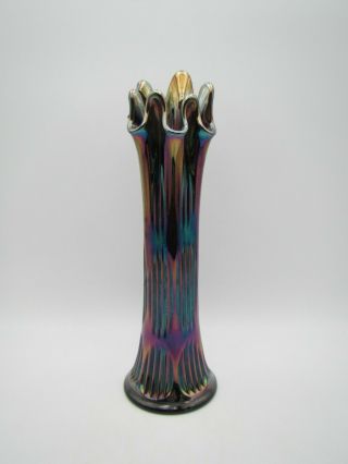 Vintage Fenton Carnival Glass Diamond And Rib 11 " Vase Purple Iridescent