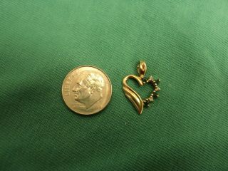 Vintage 14k Yellow Gold Open Heart Charm Emeralds  Not Scrap.