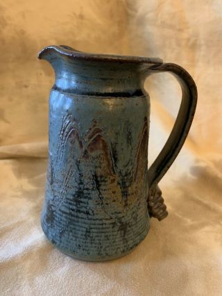 Vintage Ceramic Stoneware Blue Brown Pitcher Signed Sheard (linda)