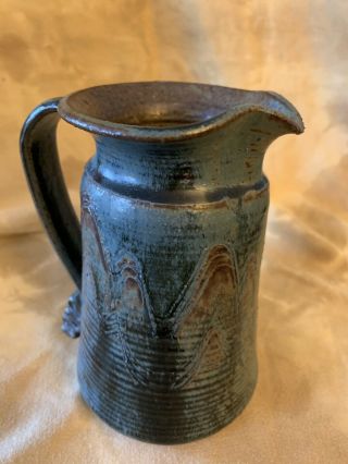 Vintage Ceramic Stoneware Blue Brown Pitcher signed Sheard (Linda) 2