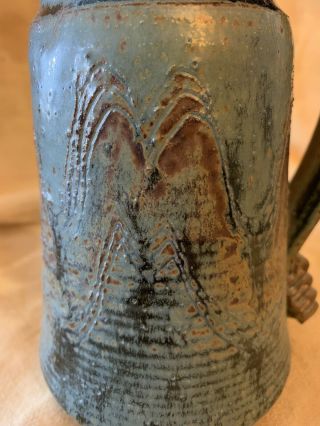 Vintage Ceramic Stoneware Blue Brown Pitcher signed Sheard (Linda) 3