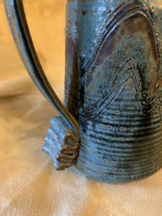 Vintage Ceramic Stoneware Blue Brown Pitcher signed Sheard (Linda) 5