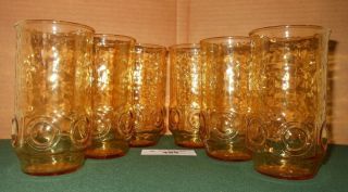 6 Vtg Honey Yellow Bumpy Textured Glass Drink Tumblers Bryce El Rancho
