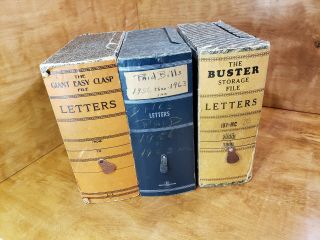 Three Vintage Cardboard Letter Files Bookshelf Storage