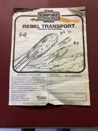 Vintage 1981 Star Wars The Empire Strikes Back Rebel Transport Instructions Esb