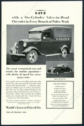 1934 Chevrolet Convertible Police Car & Paddy Wagon Photo Vintage Trade Print Ad