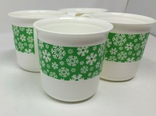 4 Vintage Tupperware Stack - Able Mugs Set Of 4 - Snowflakes Christmas 2271b