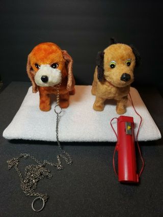 2 Vintage Battery Operated Walking Dog Toys Japan