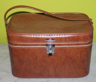 Vintage Sears Featherlite Luggage Suitcase Makeup Train Case W/mirror & Keys