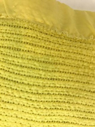 Vintage Queen Blanket Acrylic Yellow Waffle Weave Satin Trim USA 2
