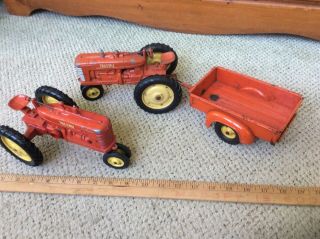 2 Vintage Die Cast Tru - Scale Farm Tractor And Trailer - Restoration Or Parts