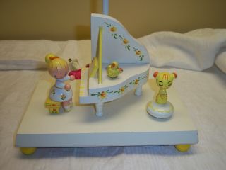 Vintage Wooden Irmi Musical Nursery Lamp Little Girl Playing Piano Extra