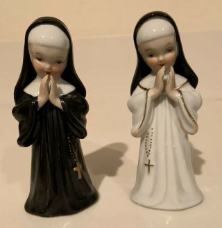 Two Porcelain Nun Figurines L&m 1956 Japan Vintage.