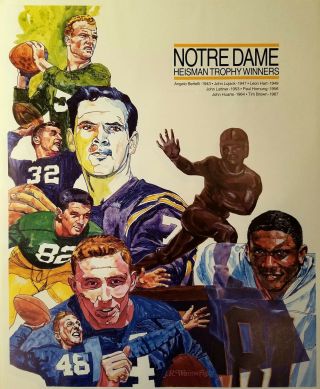 Vintage University Of Notre Dame Football Poster - Heisman Trophy Winners -