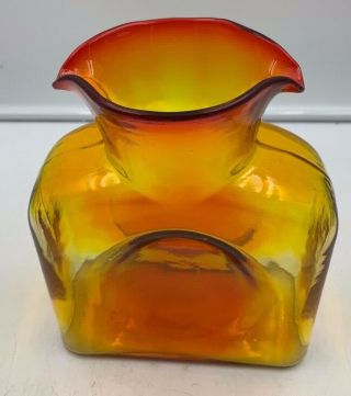 Vintage Blenko Amberina Red Yellow Double Spout Vase Bottle Pitcher Mid Century 2