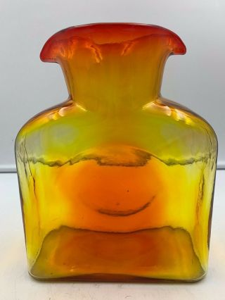 Vintage Blenko Amberina Red Yellow Double Spout Vase Bottle Pitcher Mid Century 3