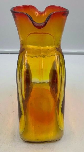 Vintage Blenko Amberina Red Yellow Double Spout Vase Bottle Pitcher Mid Century 4
