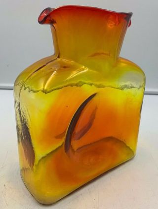 Vintage Blenko Amberina Red Yellow Double Spout Vase Bottle Pitcher Mid Century 5