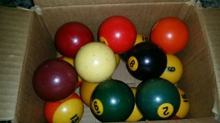 Vintage Set Of Billiard Pool Balls Complete With 15,  1 Cue Ball